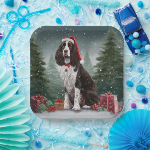 Springer Spaniel Dog in Snow Christmas Paper Plate