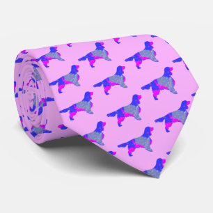 Springer Spaniel Dog Pink & Blue Dark Pink Neck Tie