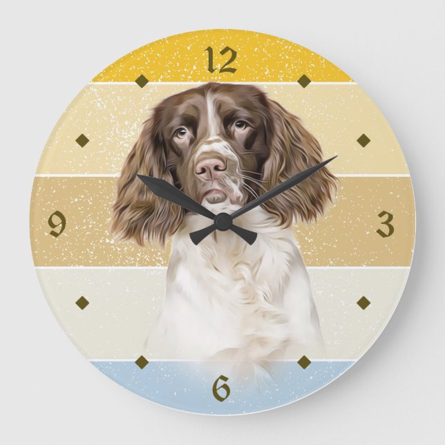 Springer Spaniel Dog Retro Sunset Large Clock (Front)