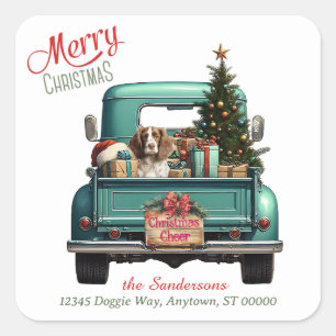Springer Spaniel Dog Retro Truck Christmas Square Sticker