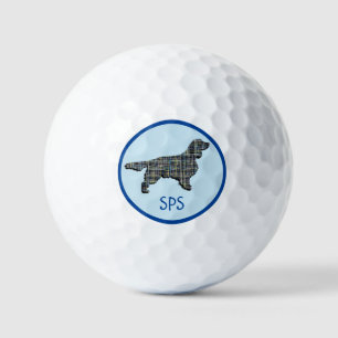  Springer Spaniel Dog Silhouette Grid Mono Blue Golf Balls