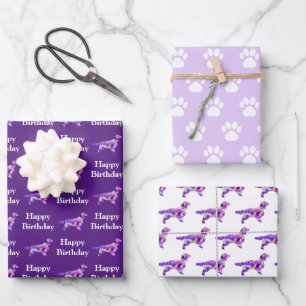 Springer Spaniel Dog Silhouette Purple Birthday Wrapping Paper Sheet