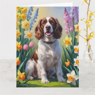 Springer Spaniel Dog Spring Flowers Painting  Card