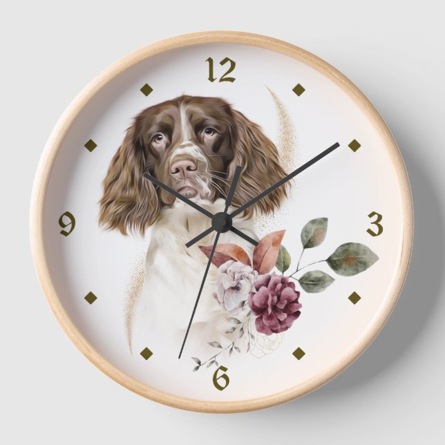 Springer Spaniel Dog Winter Bouquet Clock (Front)