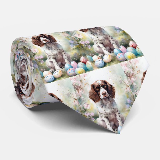 Springer Spaniel Dog with Easter Eggs Holiday Tie (Rolled)