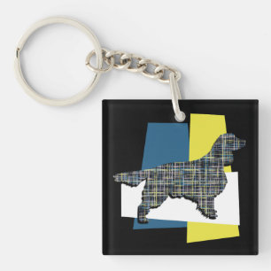 Springer Spaniel Dog Y&B Grid Tricolour Keychain