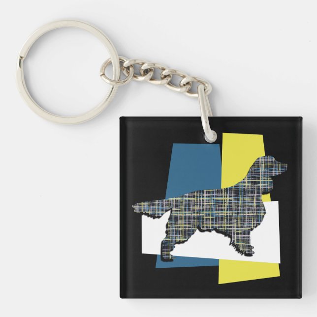 Springer Spaniel Dog Y&B Grid Tricolour Keychain (Front)