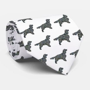 Springer Spaniel Dog Yellow & Black Grid White Tie