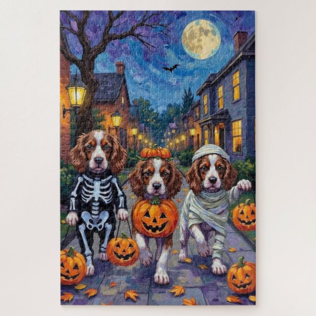 Springer Spaniel Dogs In Halloween Costumes Jigsaw Puzzle (Vertical)