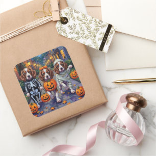 Springer Spaniel Dogs In Halloween Costumes Square Sticker