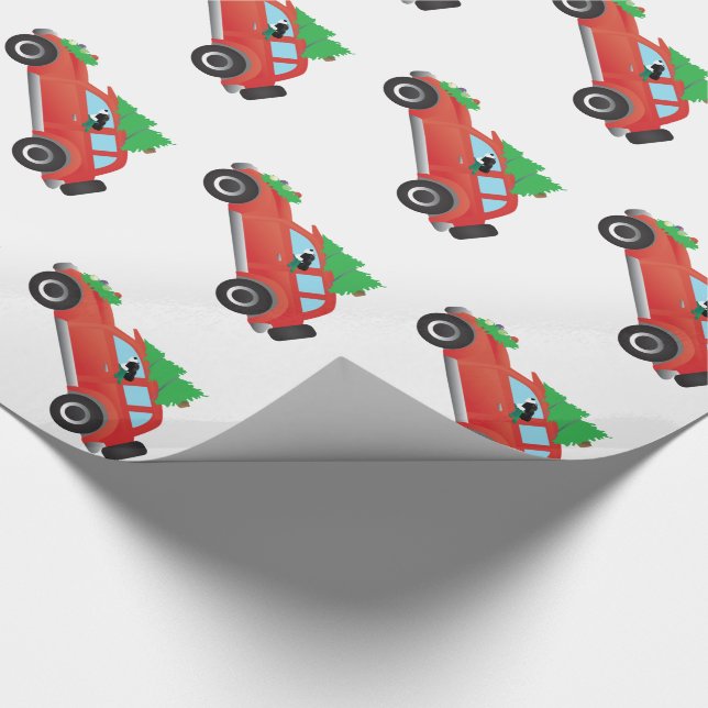 Springer Spaniel driving car with Christmas tree Wrapping Paper (Corner)