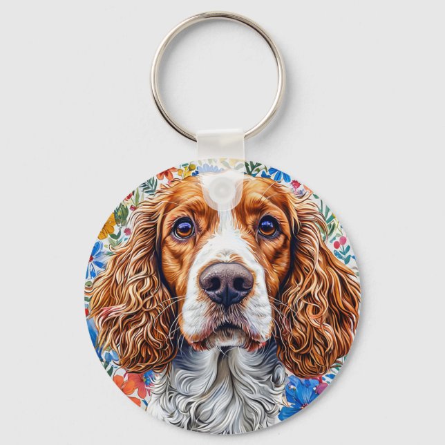 🐶 Springer Spaniel Floral Gift For Dog Lover 🎁 Keychain (Front)