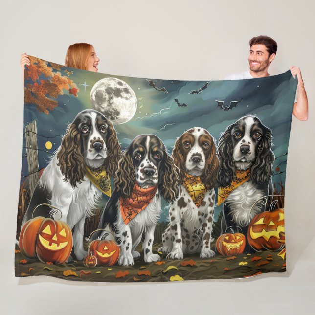 Springer Spaniel Halloween Spooky Fleece Blanket (In Situ)