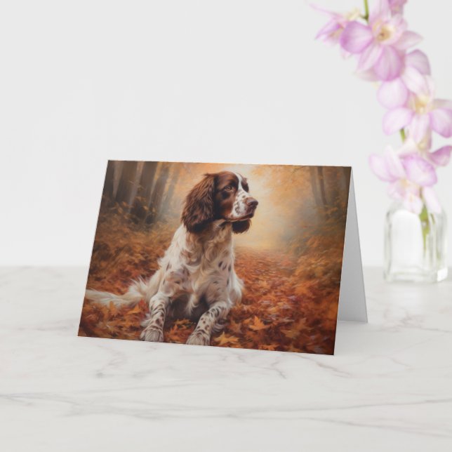 Springer Spaniel in Autumn Leaves Fall Inspire  Card (Orchid)
