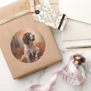 Springer Spaniel in Autumn Leaves Fall Inspire  Classic Round Sticker