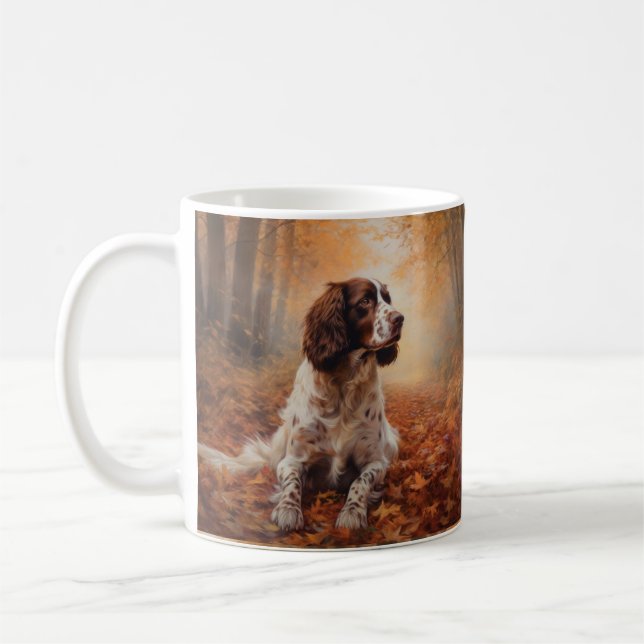 Springer Spaniel in Autumn Leaves Fall Inspire  Coffee Mug (Left)