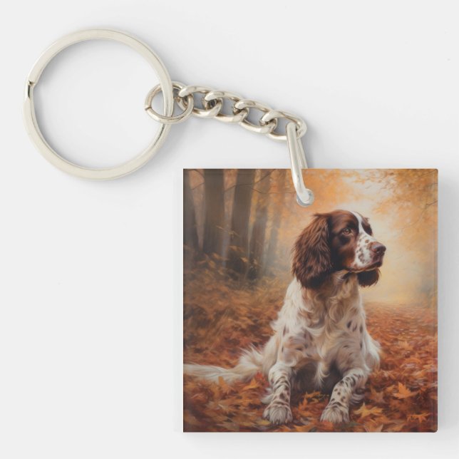 Springer Spaniel in Autumn Leaves Fall Inspire  Keychain (Front)