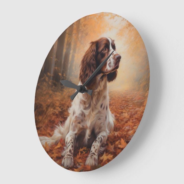 Springer Spaniel in Autumn Leaves Fall Inspire  Large Clock (Angle)
