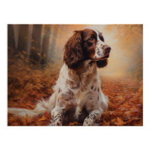 Springer Spaniel in Autumn Leaves Fall Inspire  Poster