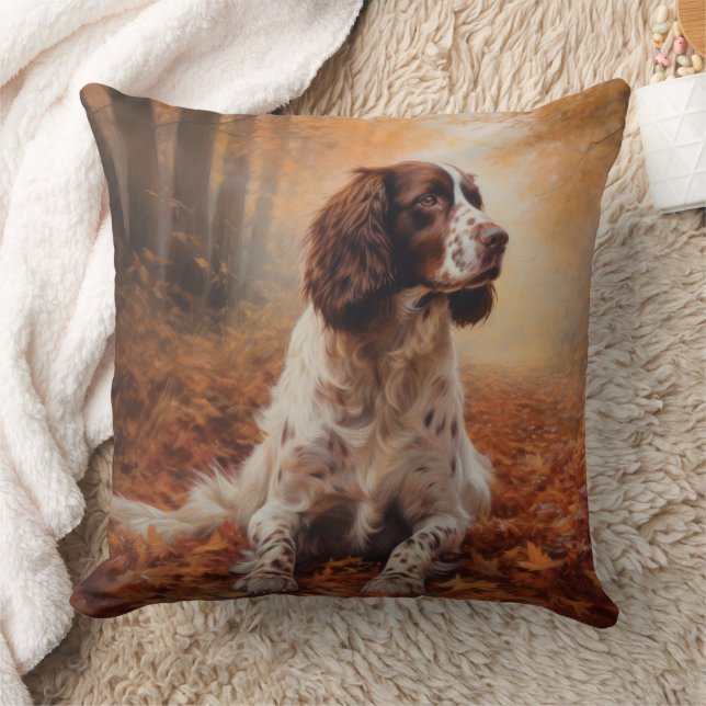 Springer Spaniel in Autumn Leaves Fall Inspire  Throw Pillow (Blanket)
