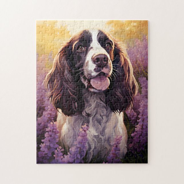 Springer Spaniel in Lavender field Jigsaw Puzzle (Vertical)