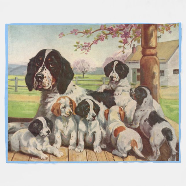 springer spaniel mom and puppies fleece blanket (Front (Horizontal))