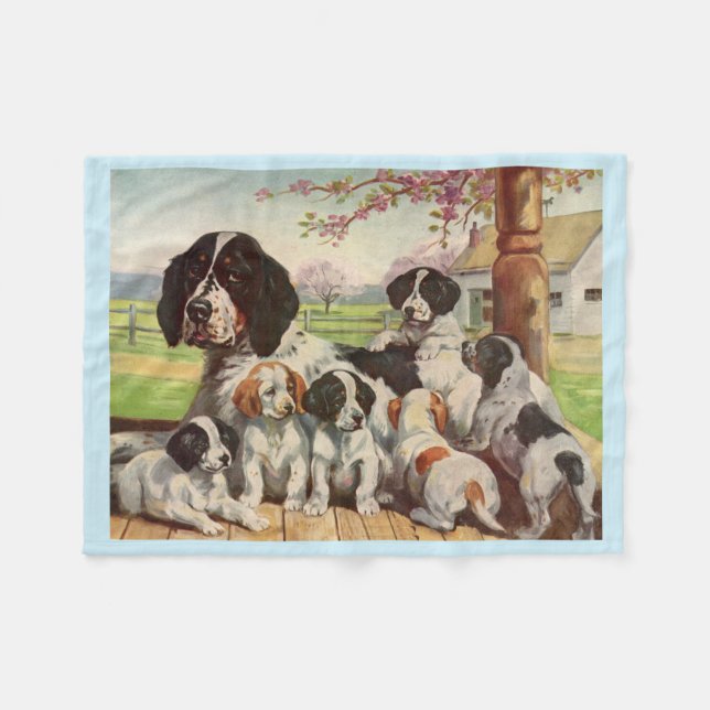 springer spaniel mom and puppies fleece blanket (Front (Horizontal))