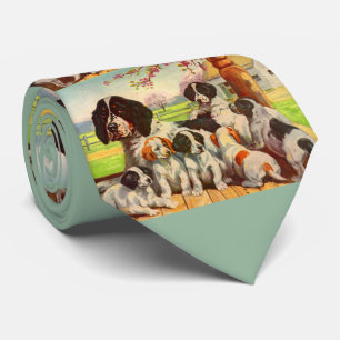 Springer Spaniel mom and puppies print Tie