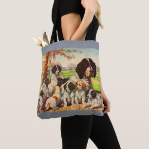 Springer spaniel mom and puppies print tote bag