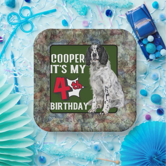 Springer Spaniel Personalized 4th birthday party Paper Plate (Party)