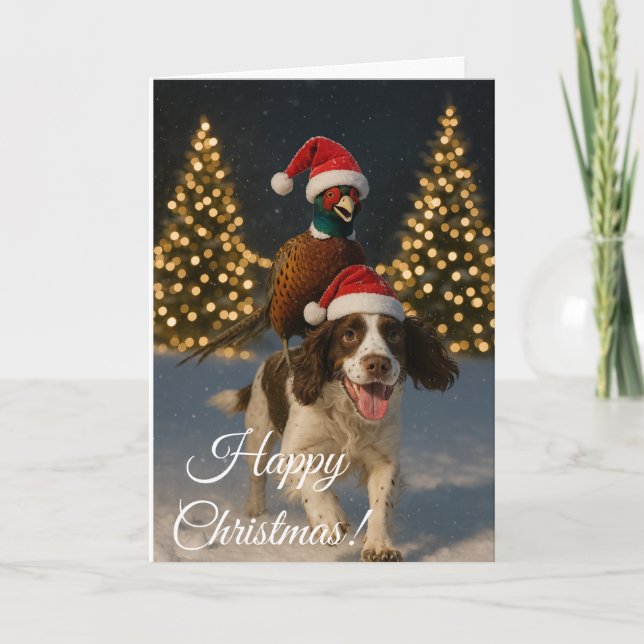 Springer Spaniel & Pheasant Christmas greetingcard Holiday Card (Front)