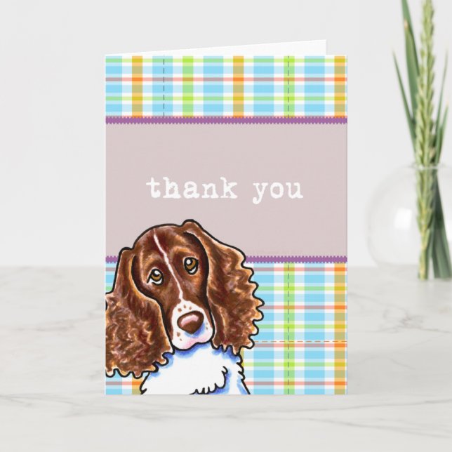 Springer Spaniel Pretty Plaid Thank You Card (Front)