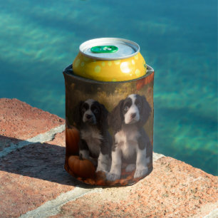 Springer Spaniel Puppy Autumn Delight Pumpkin  Can Cooler