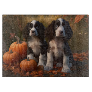 Springer Spaniel Puppy Autumn Delight Pumpkin  Cutting Board