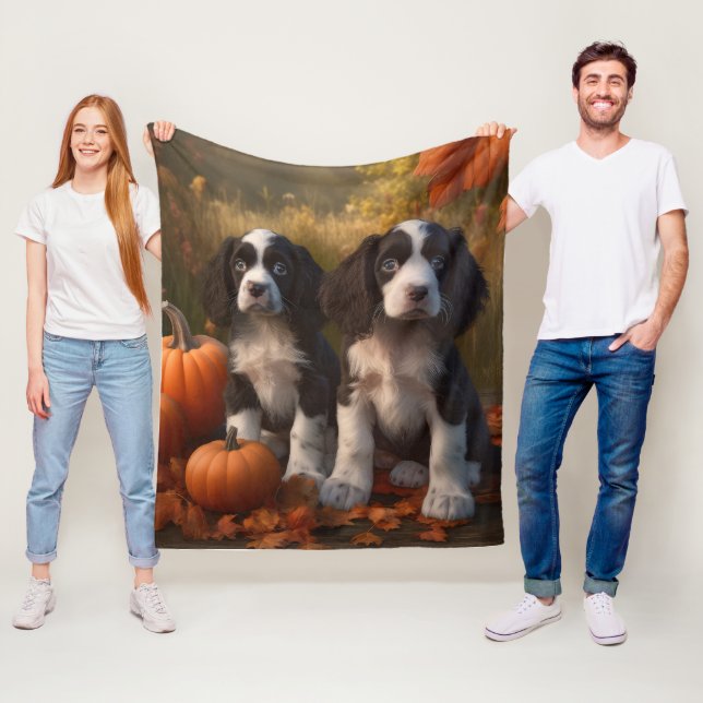 Springer Spaniel Puppy Autumn Delight Pumpkin  Fleece Blanket (In Situ)