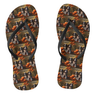 Springer Spaniel Puppy Autumn Delight Pumpkin Flip Flops