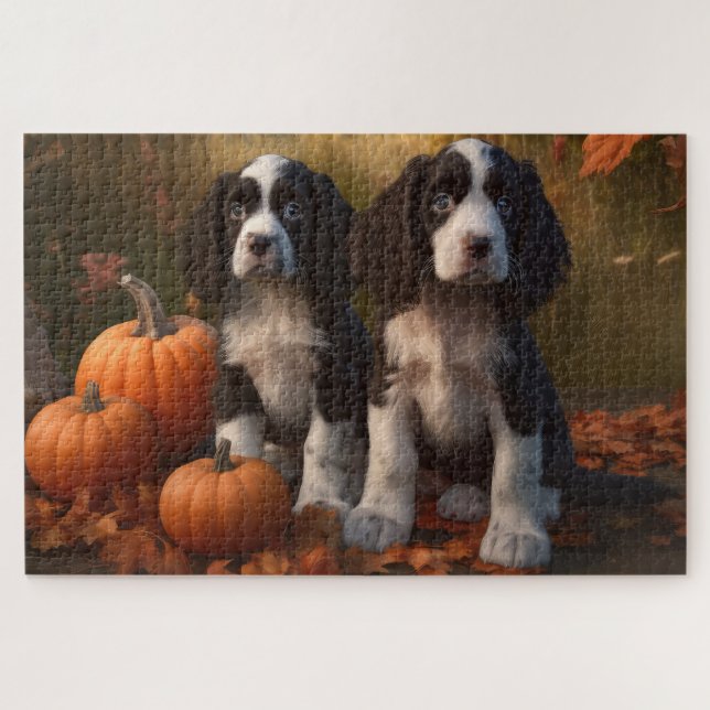 Springer Spaniel Puppy Autumn Delight Pumpkin  Jigsaw Puzzle (Horizontal)
