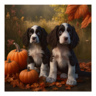 Springer Spaniel Puppy Autumn Delight Pumpkin  Poster