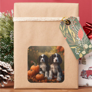 Springer Spaniel Puppy Autumn Delight Pumpkin  Square Sticker