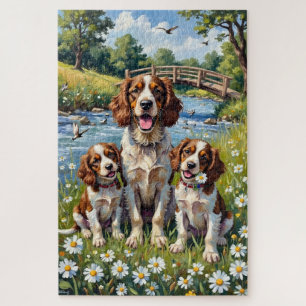Springer Spaniel Riverside Daisy Art Jigsaw Puzzle