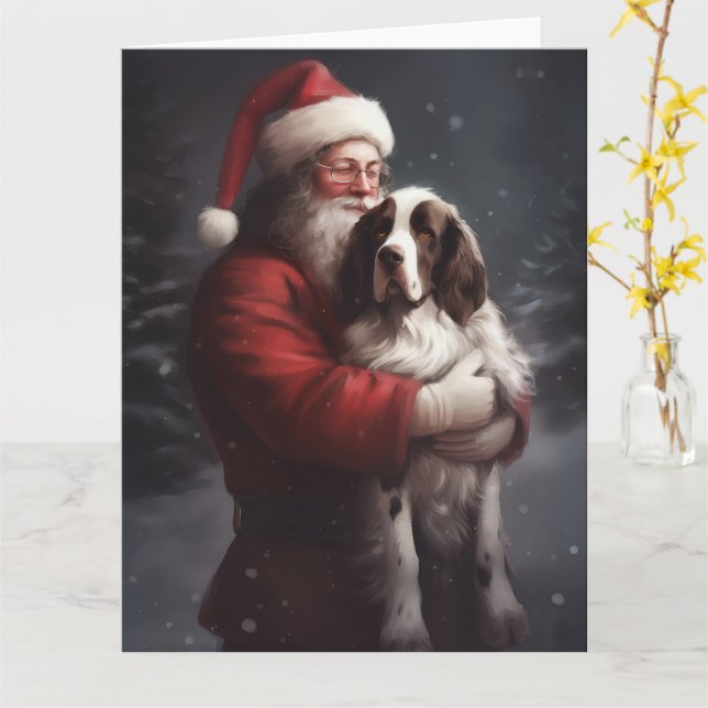 Springer Spaniel Santa Claus Festive Christmas Card (Yellow Flower)