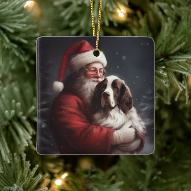 Springer Spaniel Santa Claus Festive Christmas Ceramic Ornament (Tree)