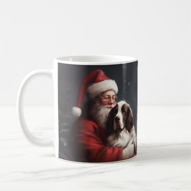 Springer Spaniel Santa Claus Festive Christmas Coffee Mug (Left)