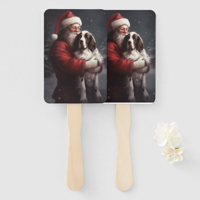 Springer Spaniel Santa Claus Festive Christmas Hand Fan (Front and Back)