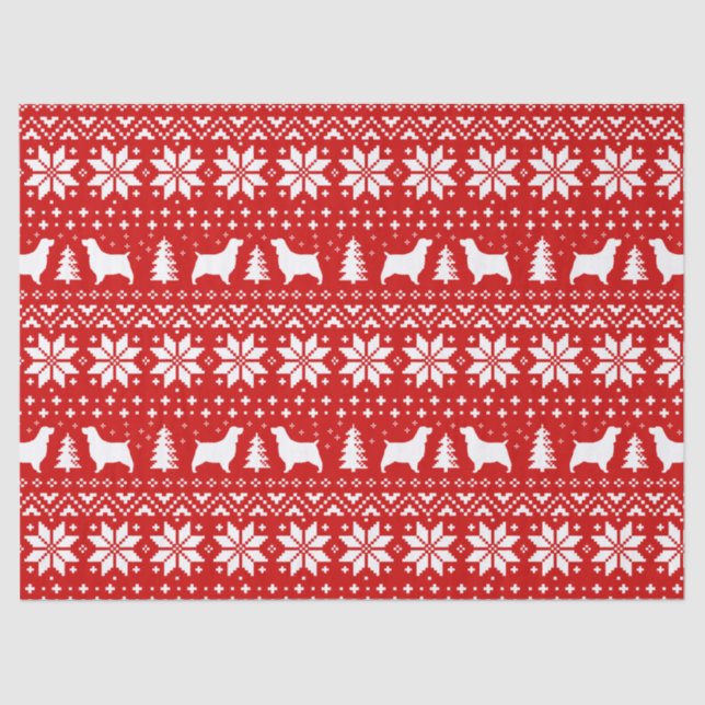 Springer Spaniel Silhouettes Christmas Pattern Red Tissue Paper (Front)