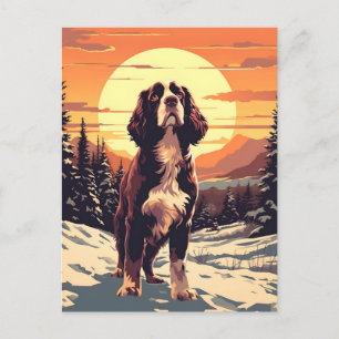 Springer Spaniel winter mountain forest during sun Postcard