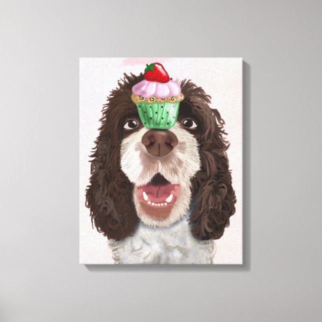 Springer Spaniel with Cupcake Canvas Print (Front)