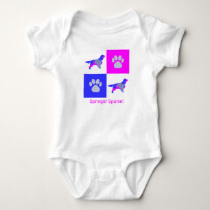 Springer Spaniels Dog & Paw Print Pink and Blue Baby Bodysuit