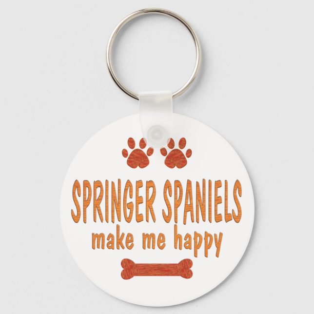 Springer Spaniels Make Me Happy Keychain (Front)