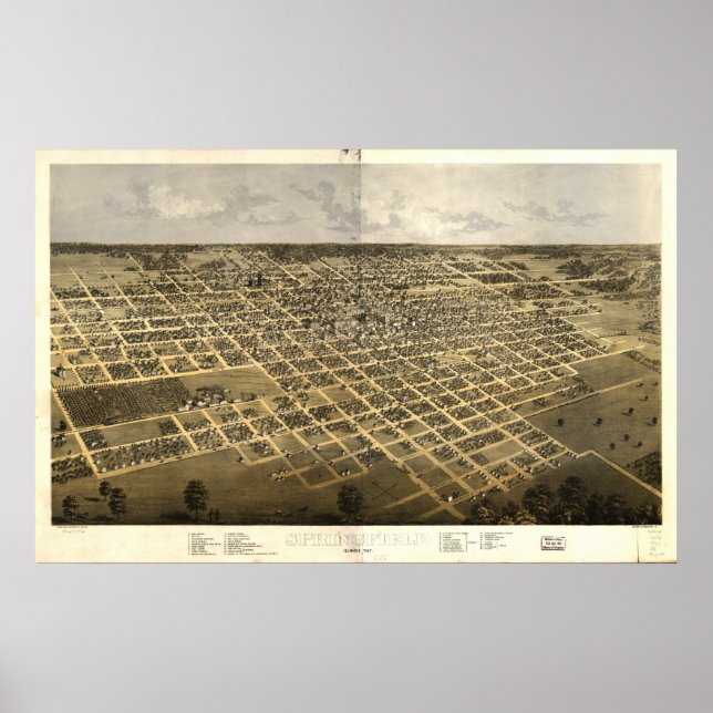 Springfield Illinois 1867 Antique Panoramic Map Poster (Front)